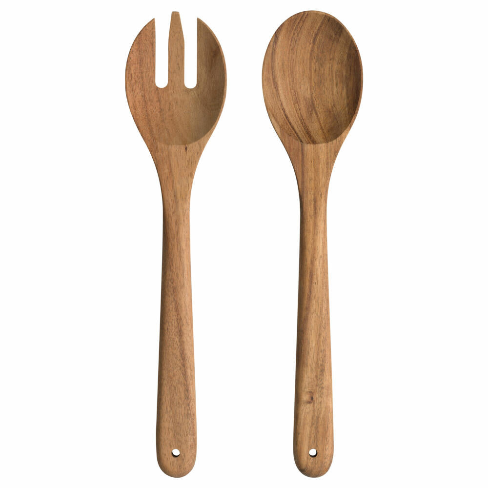 Leonardo Salad cutlery Matera Acacia 2-piece, salad spoon, salad fork, acacia wood, brown, 30 cm, 023076