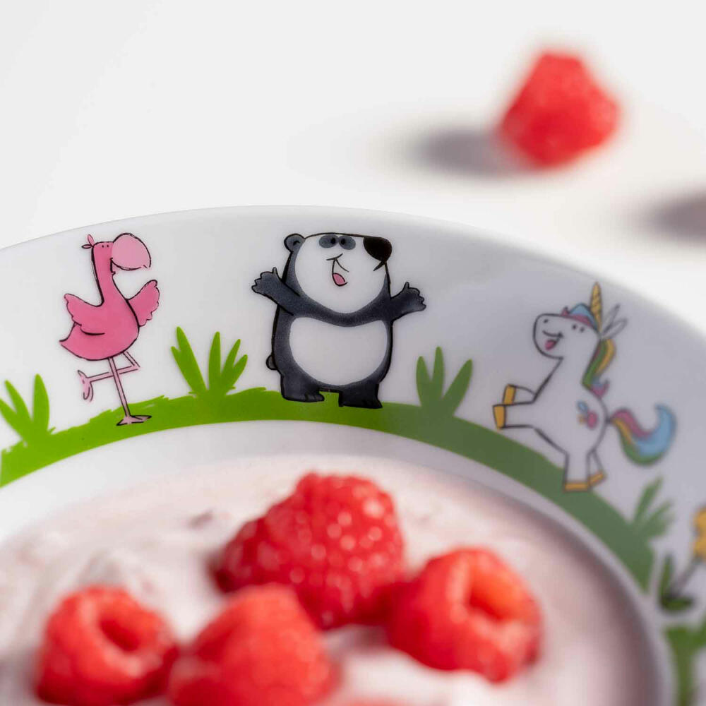 Leonardo Kindergeschirr Bambini 3-tlg. Einhorn Panda Flamingo, Porzellan, Mehrfarbig, 023151