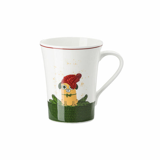 Hutschenreuther Nora Becher mit Henkel, Bone China, Weihnachtszeit Hund, 400 ml, 02048-726043-15505
