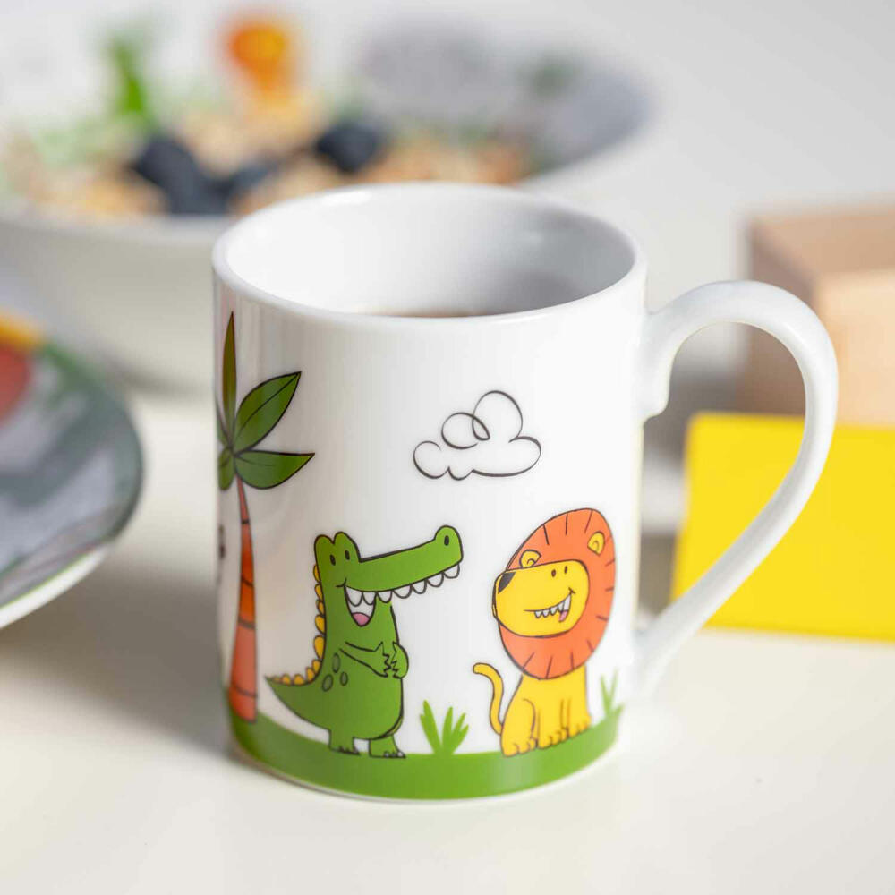 Leonardo Kindergeschirr Bambini 3-tlg. Krokodil Elefant Löwe, Porzellan, Mehrfarbig, 023152