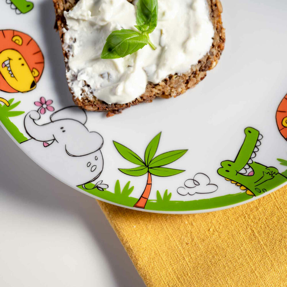 Leonardo Kindergeschirr Bambini 3-tlg. Krokodil Elefant Löwe, Porzellan, Mehrfarbig, 023152