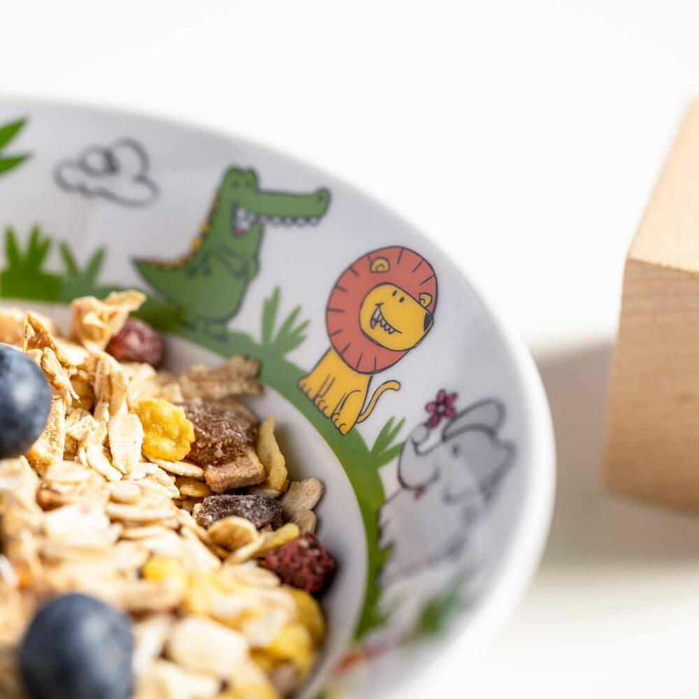 Leonardo Kindergeschirr Bambini 3-tlg. Krokodil Elefant Löwe, Porzellan, Mehrfarbig, 023152