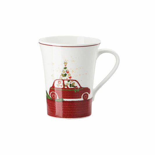 Hutschenreuther Nora Becher mit Henkel, Bone China, Weihnachtszeit Auto, 400 ml, 02048-726044-15505