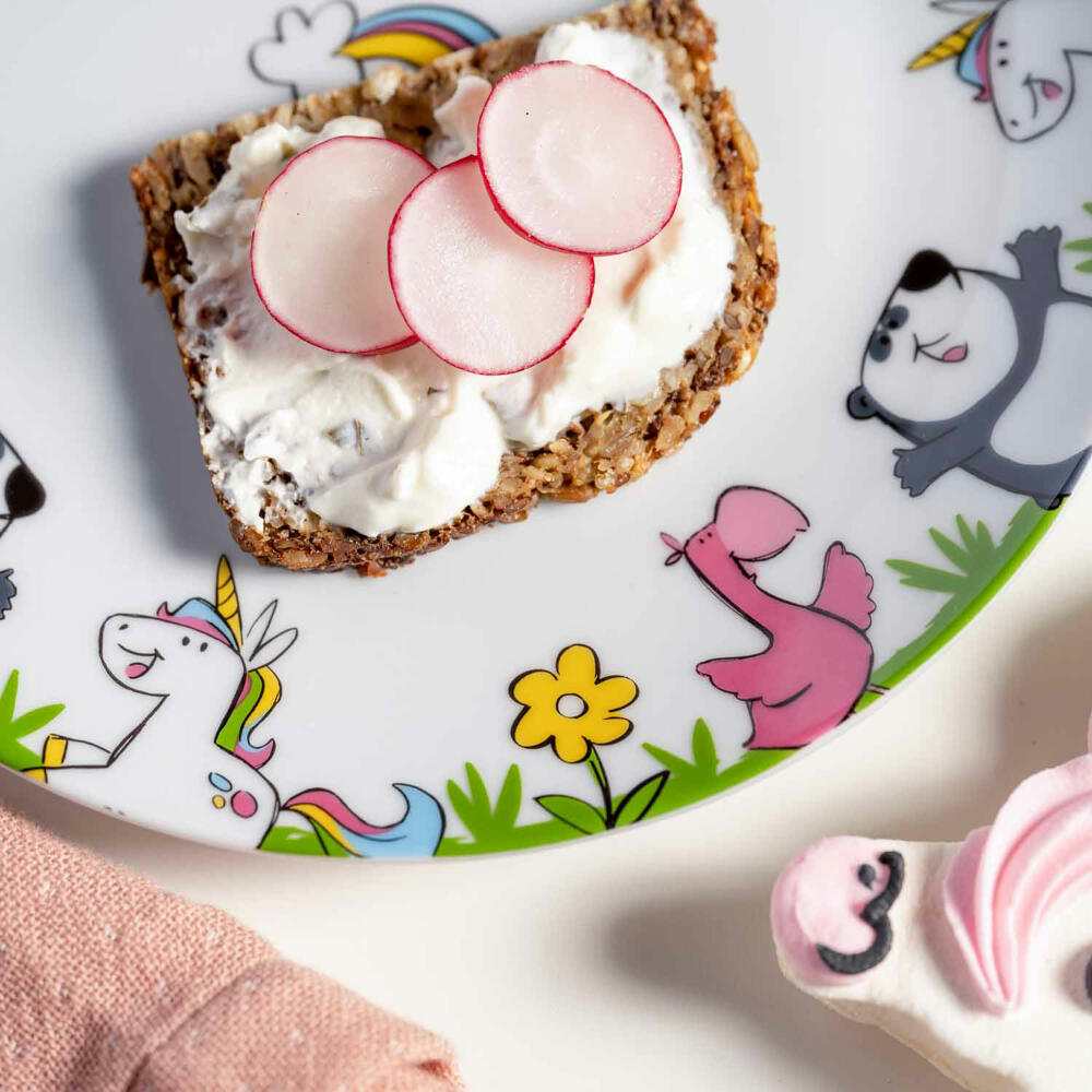 Leonardo Kindergeschirr Bambini 3-tlg. Einhorn Panda Flamingo, Porzellan, Mehrfarbig, 023151