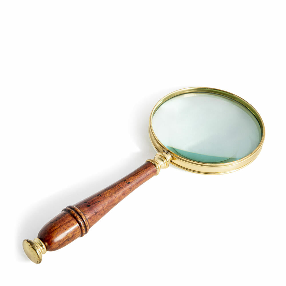 Authentic Models magnifying glass, reading magnifier, magnifying glass, wood, brass, glass, AC099