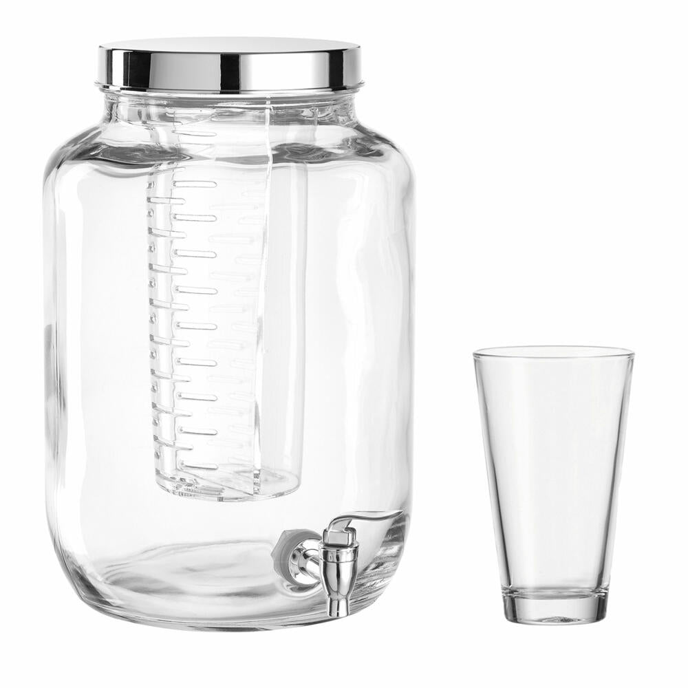 Leonardo Succo drinks dispenser with drinks dispenser base and Ciao cup, 8-piece, glasses, drinks dispenser, water dispenser, glass, 7 L