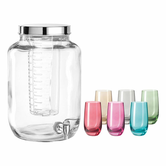 Leonardo Succo drinks dispenser with drinks dispenser base and Sora cup, 8-piece, glasses, drinks dispenser, water dispenser, glass, 7 L