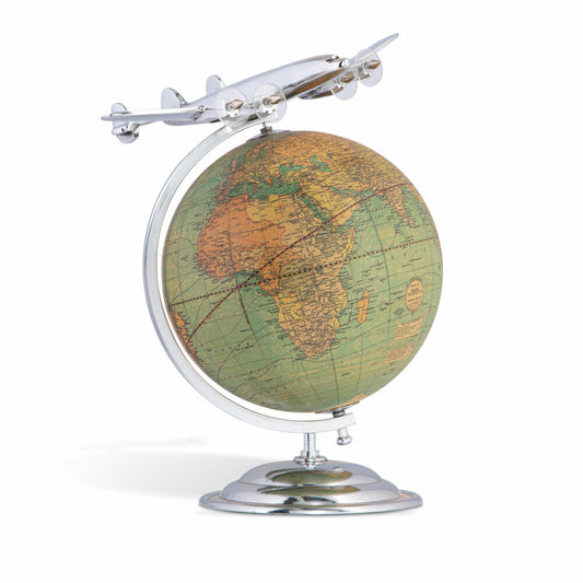 Authentic Models Airplane Model with Globe On Top of the World, Aluminum, AP108