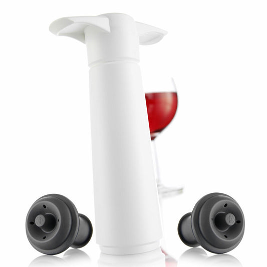 Vacu Vin Weinpumpe Weiß mit 2 Stopfen, Wine Saver, Vakuumpumpe, Kunststoff, Edelstahl, Weiß, Grau, 09812606