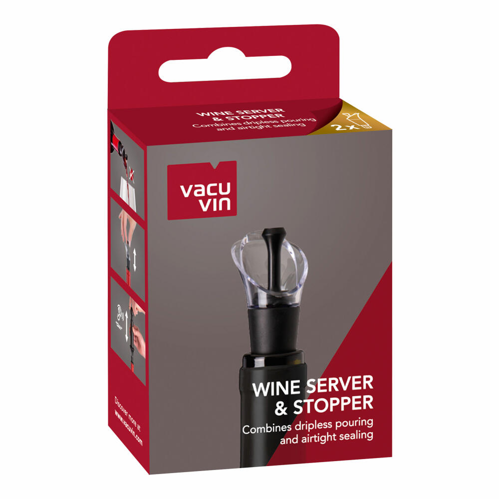 Vacu Vin Ausgießer & Verschluss 2er Set, Weinausgießer, Flaschenverschluss, 2-in-1, Kunststoff, Schwarz, 06504606