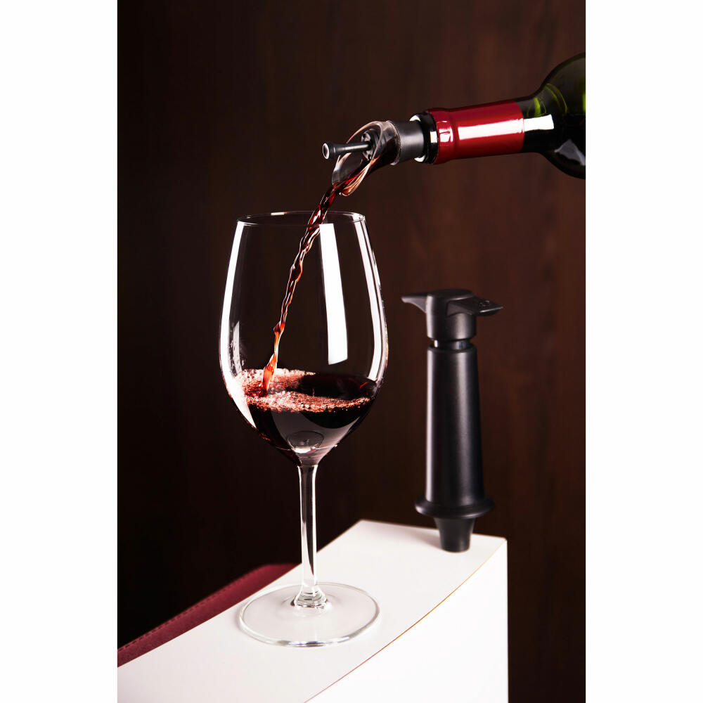 Vacu Vin Weinpumpe mit Ausgießer und Verschluss, Weinpumpen-Set, Wine Saver, Vakuumpumpe, Kunststoff, Schwarz, 06824606