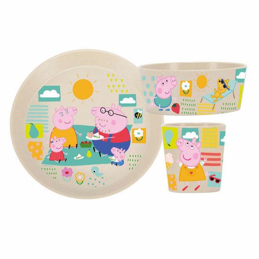 Koziol Kindergeschirrset Connect Peppa Pig 3-tlg., Teller, Becher, Schale, Kunststoff, Organic Sand, 8049713