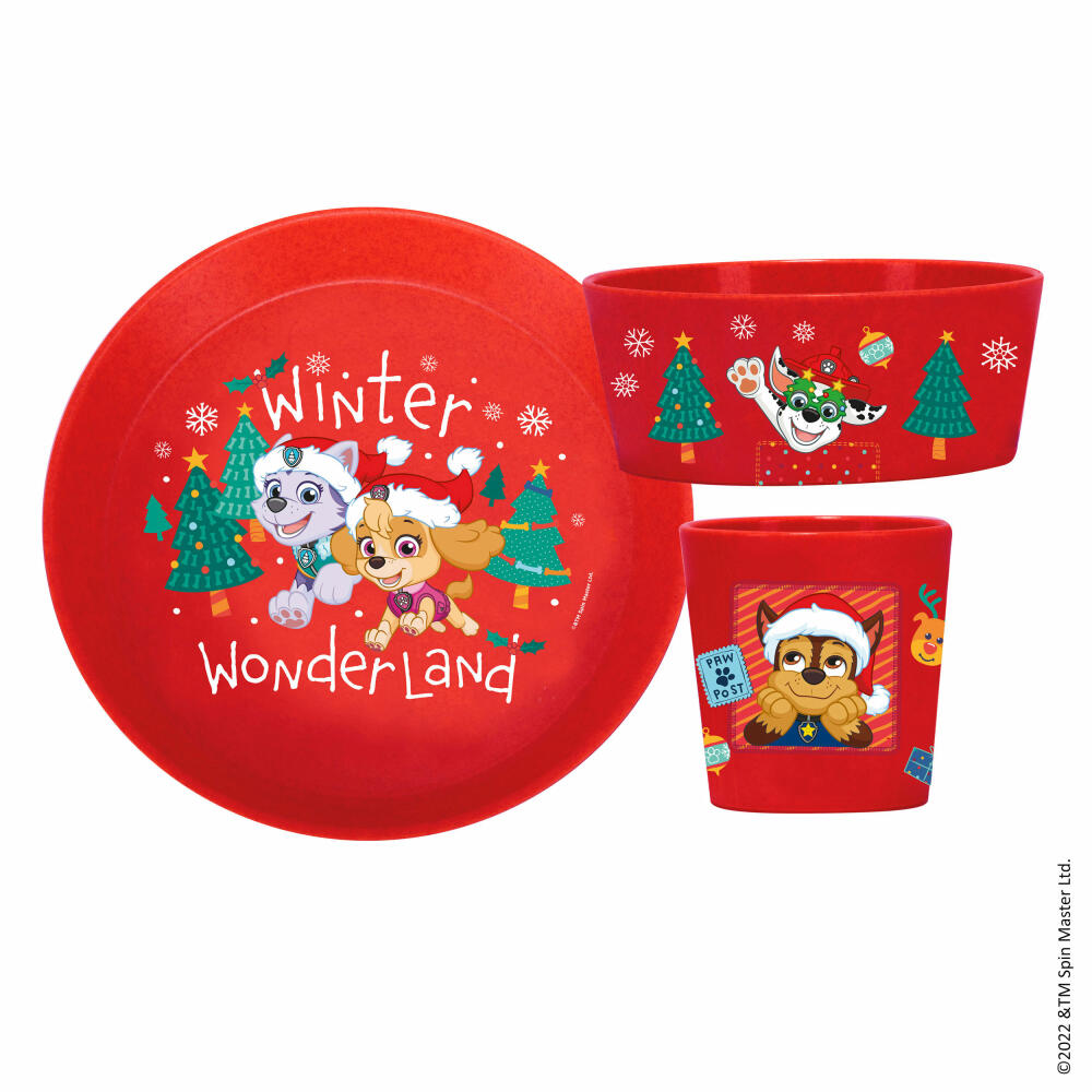 Koziol Frühstücksset Connect Paw Patrol Winter Wonderland 3-tlg., Kindergeschirr, Kunststoff, Organic Ruby Red, 8056718