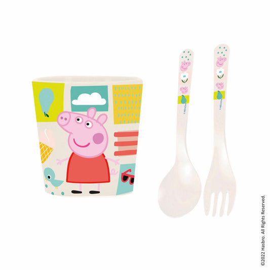 Koziol Becher-Besteck-Set Easy Eater Peppa Pig 3-tlg., Kindergeschirr, Besteck, Kunststoff, Cloud White, 8055717