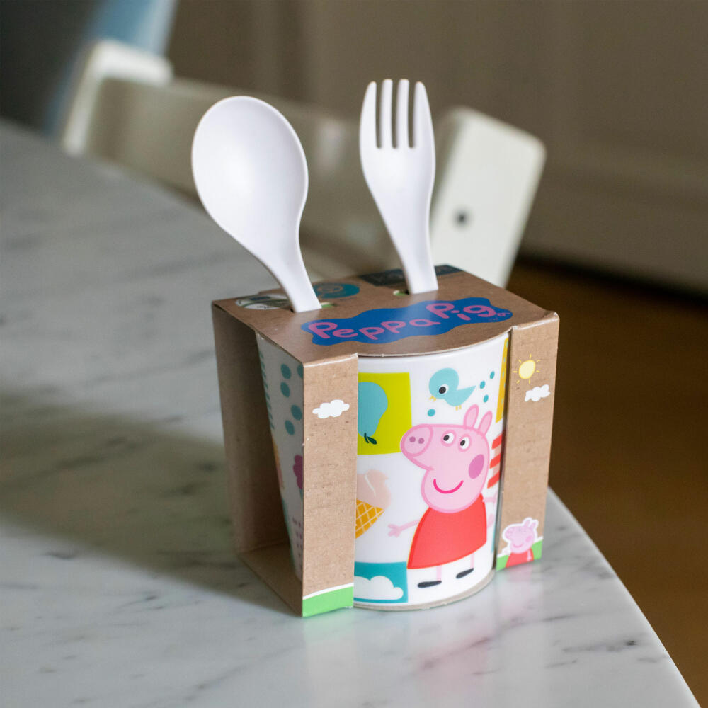 Koziol Becher-Besteck-Set Easy Eater Peppa Pig 3-tlg., Kindergeschirr, Besteck, Kunststoff, Cloud White, 8055717