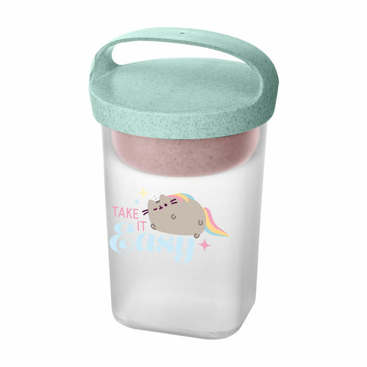 Koziol Snackpot Buddy Pusheen Take It Easy mit Einsatz und Deckel, Speisegefäß, Kunststoff, Organic Turquoise, 700 ml, 8021712