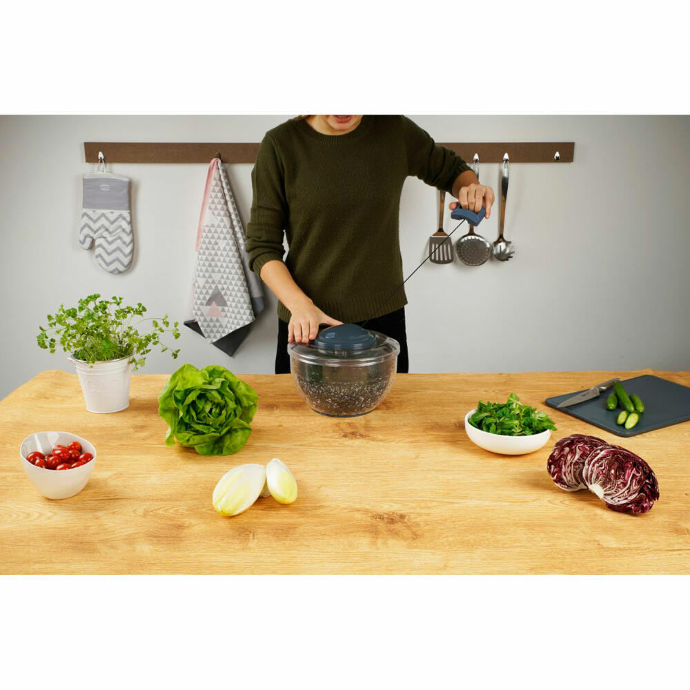 Fackelmann easyprepare Salatschleuder, Salat Schleuder, mit Seilzug, Küchenhelfer, Kunststoff, Blau-Grau, Ø 24.5 cm, 27923