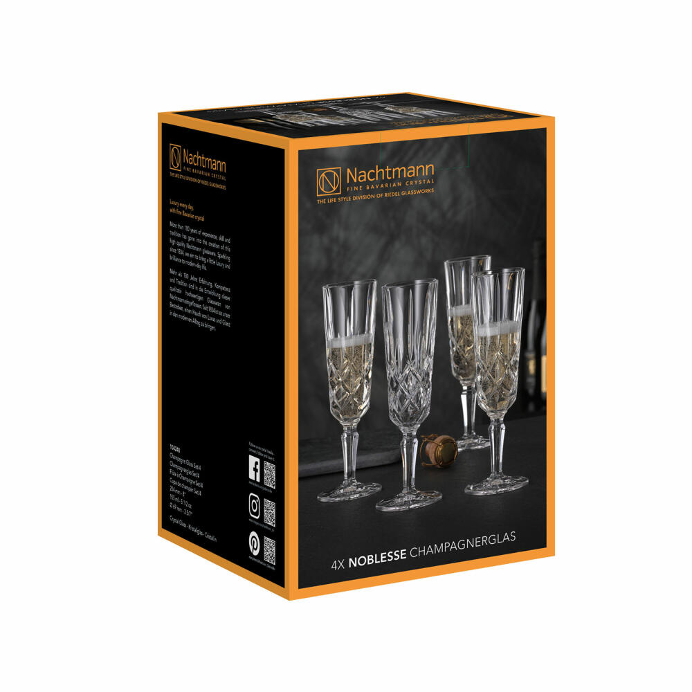 Nachtmann Noblesse champagne glasses set of 4, champagne glasses, crystal glass, clear, 151 ml, 104248