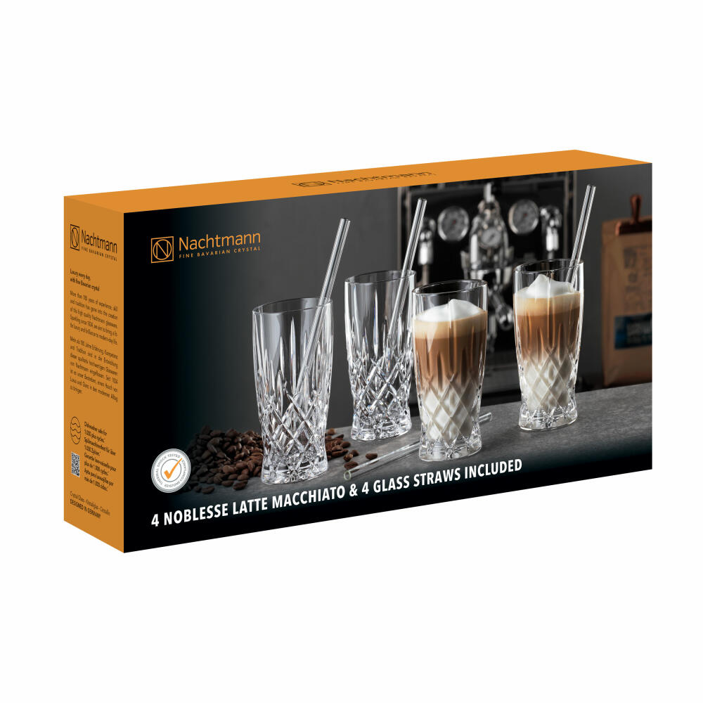 Nachtmann Latte Macchiato Set Noblesse 8-piece, 4 glasses + 4 glass drinking straws, crystal glass, 350 ml, 104671