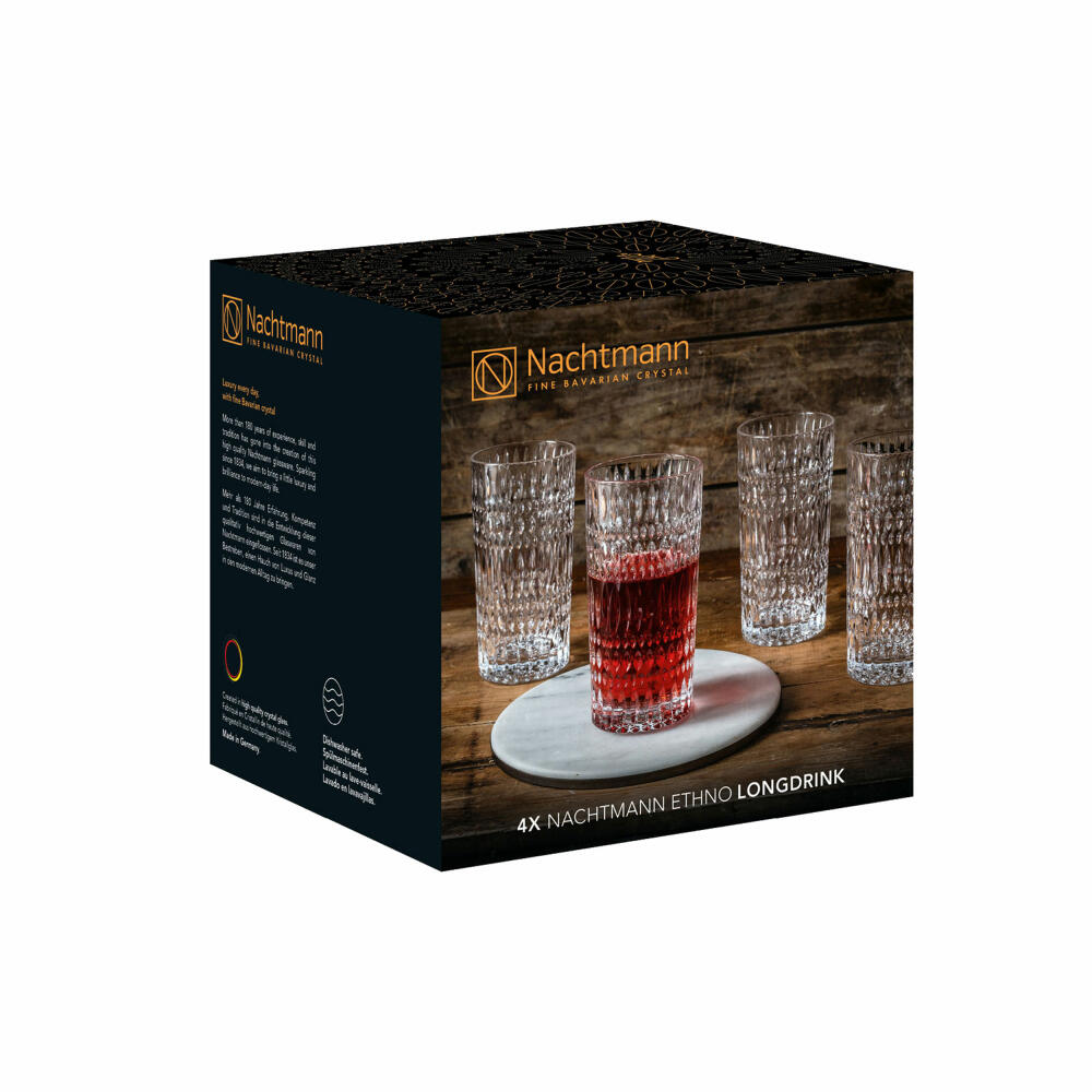Nachtmann long drink glass set of 4 ethnic, cocktail glasses, crystal glass, clear, 422 ml, 104250