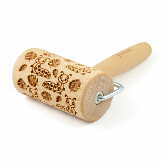 Folkroll rolling pin caterpillars, mini, 9.5 cm, rolling pin, embossing roller, pattern, motif, roll, beech wood, 337097