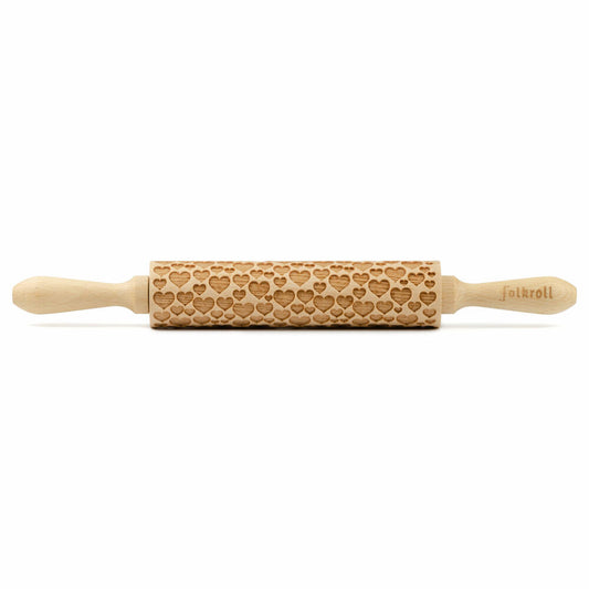 Folkroll rolling pin hearts, medium, 37 cm, rolling pin, embossing roll, pattern, motif, roll, beech wood, 339992