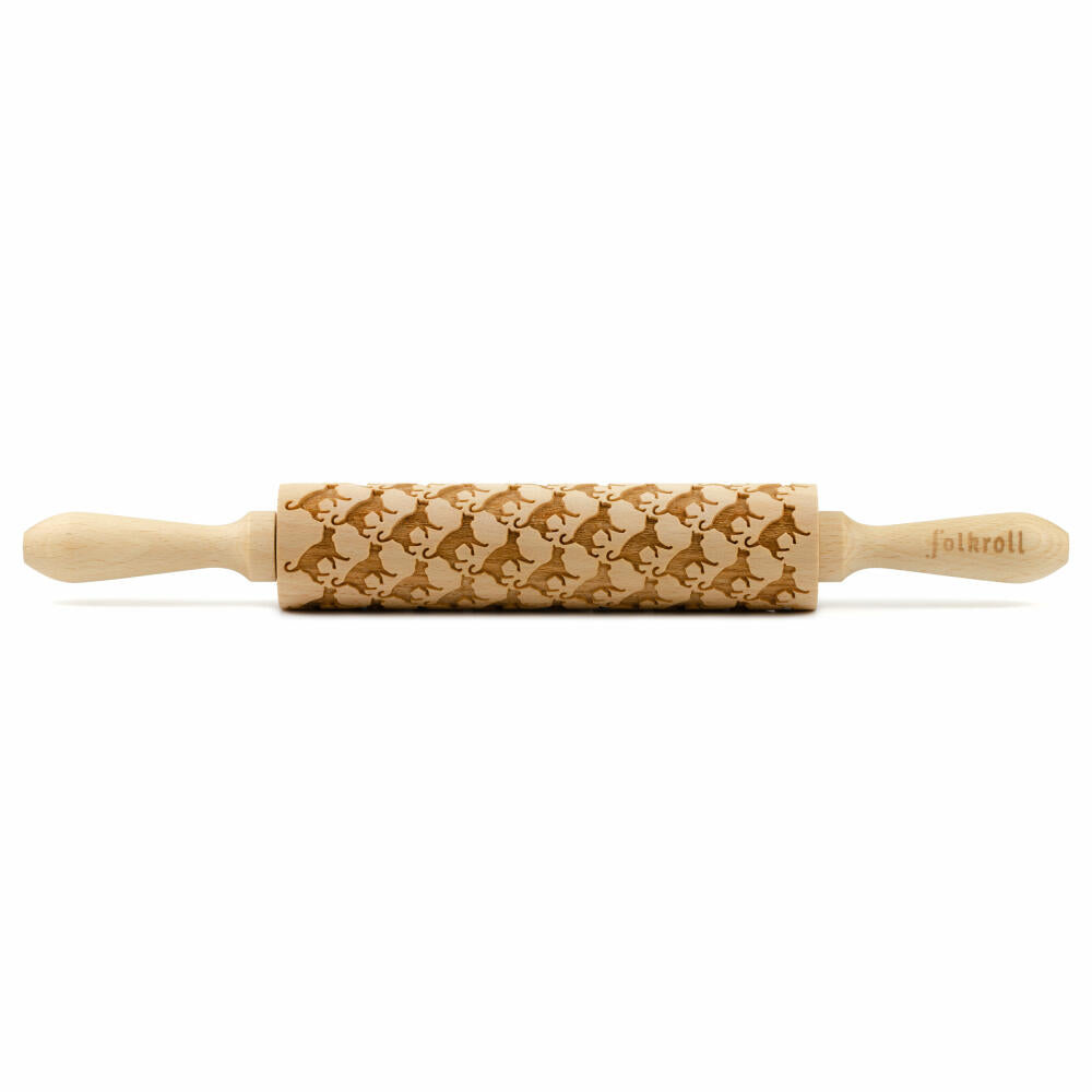 Folkroll motif rolling pin house cat, medium, 37 cm, rolling pin, embossing roller, pattern, roll, beech wood, 892578