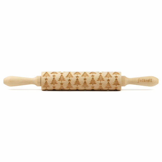 Folkroll rolling pin Christmas tree, medium, 37 cm, rolling pin, embossing roll, pattern, motif, roll, beech wood, 339923