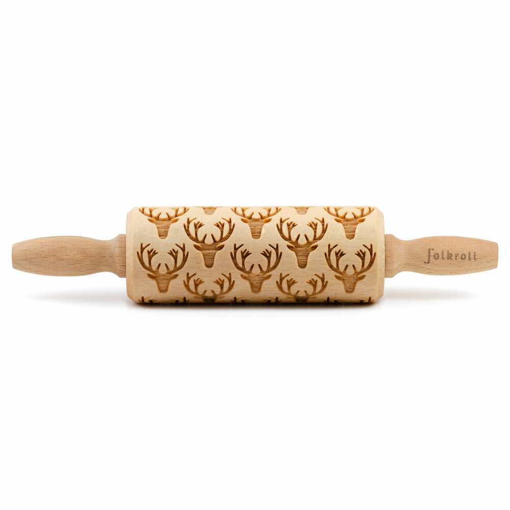 Folkroll motif rolling pin deer antler, junior, 23 cm, rolling pin, embossing roller, pattern, roll, beech wood, 892608