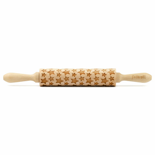 Folkroll rolling pin stars, medium, 37 cm, rolling pin, embossed roller, pattern, motif, roll, beech wood, 339930