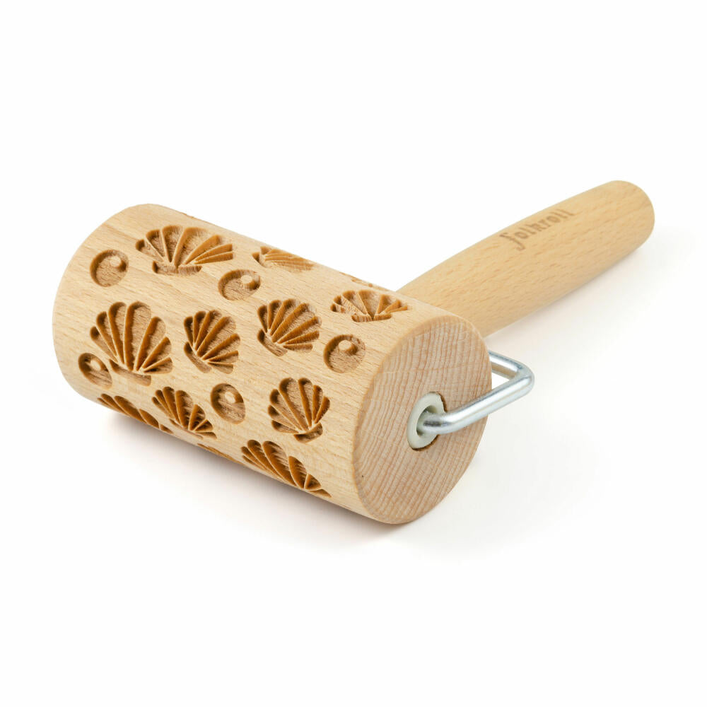 Folkroll rolling pin shells, mini, 9.5 cm, rolling pin, embossing roller, pattern, motif, roll, beech wood, 337035