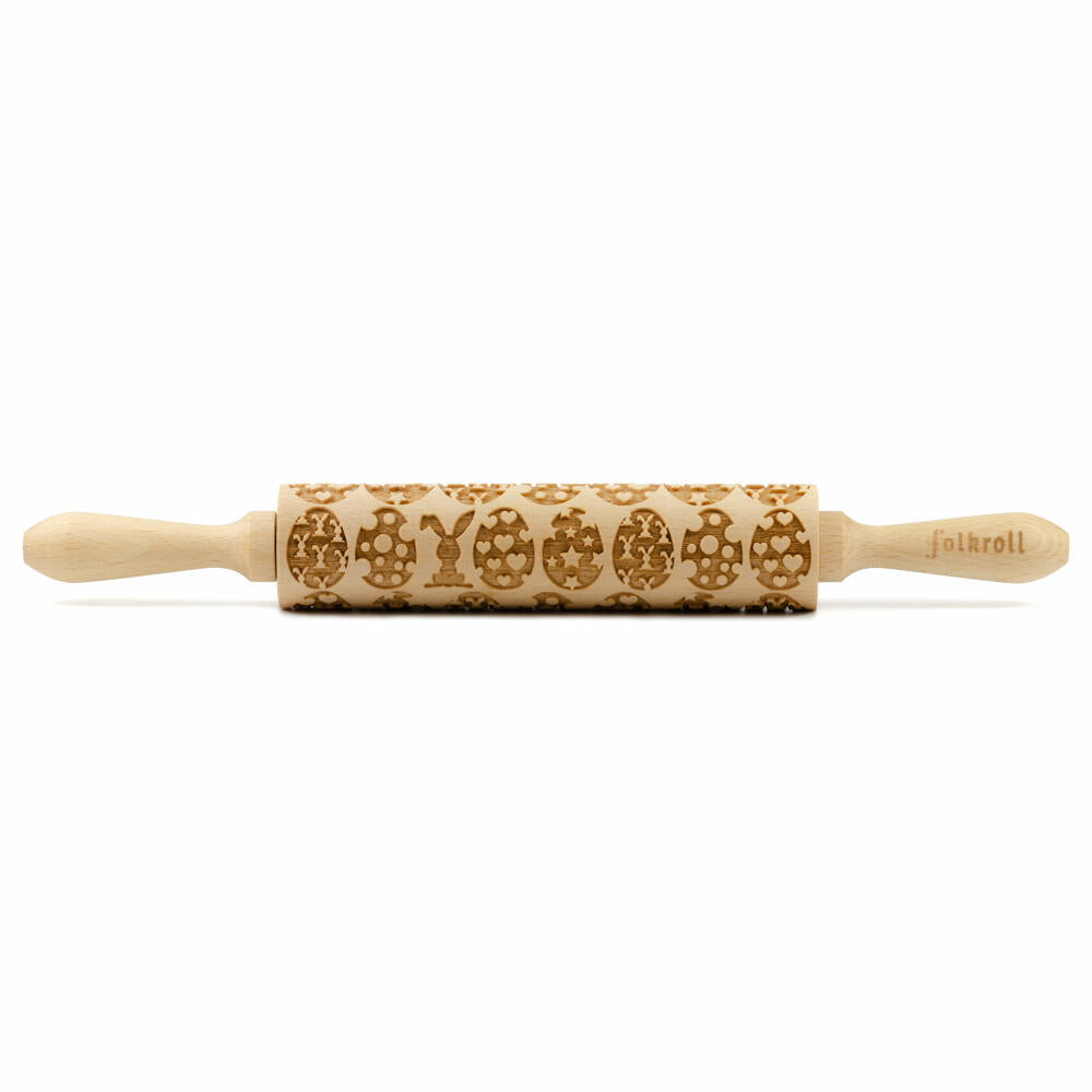 Folkroll motif rolling pin Happy Easter, medium, 37 cm, rolling pin, embossing roller, pattern, roll, beech wood, 892530