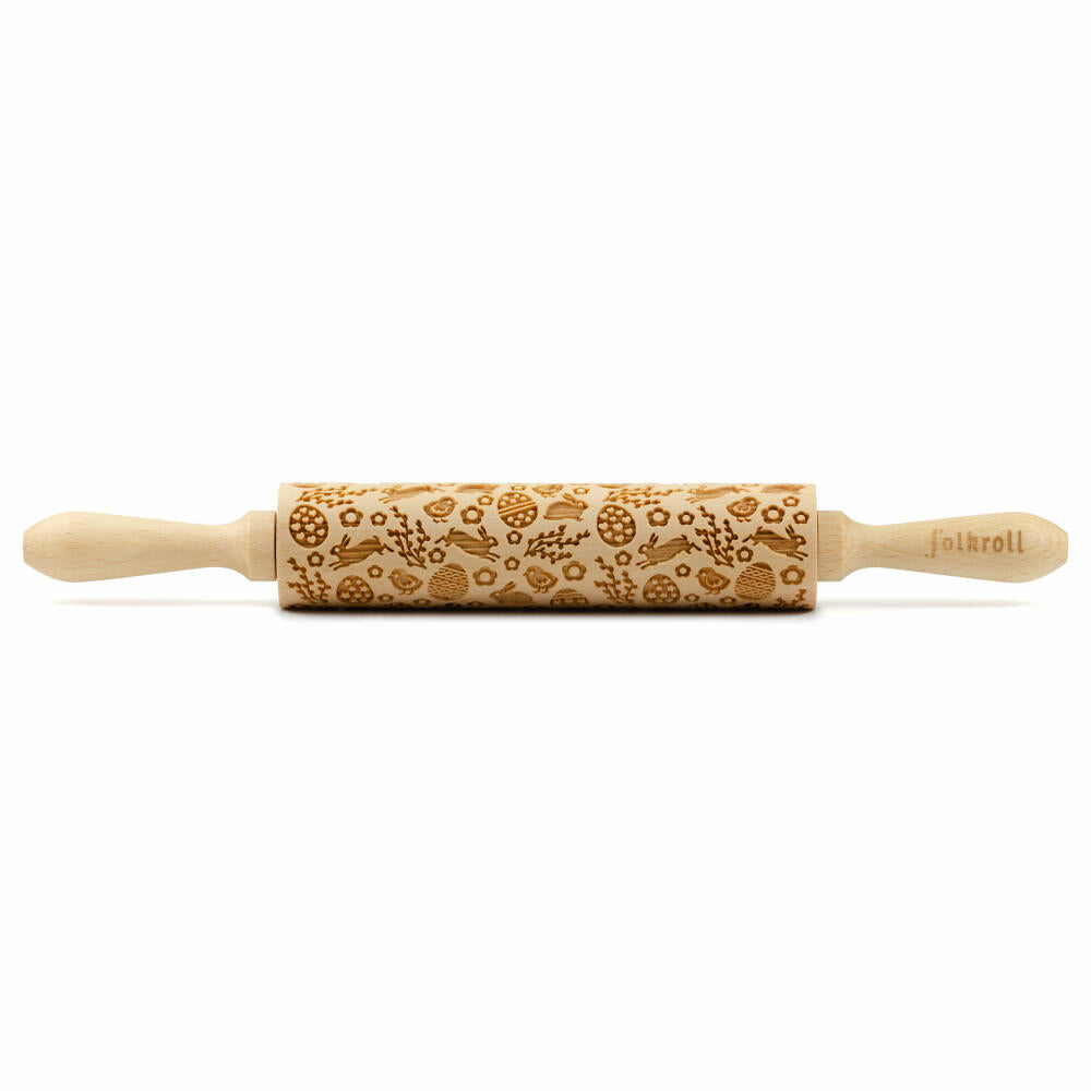 Folkroll motif rolling pin Funny Bunny, medium, 37 cm, rolling pin, embossing roller, pattern, roll, beech wood, 892561