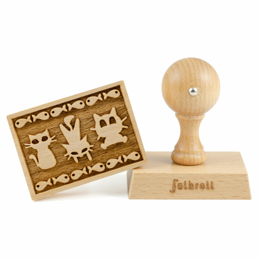 Folkroll motif biscuit stamp kitties, 70x50 mm, cookie stamp, baking stamp, biscuit, stamp, beech wood, 892684