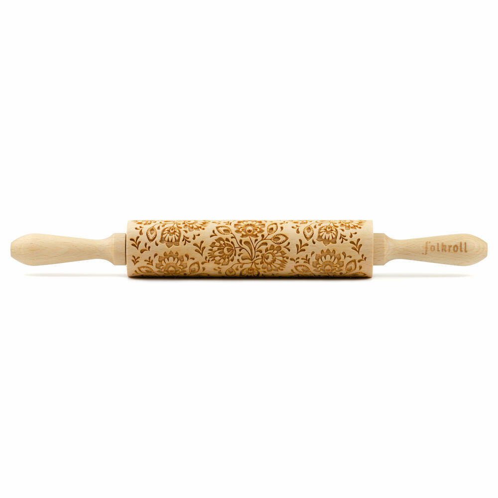 Folkroll motif rolling pin Folk Floral, medium, 37 cm, rolling pin, embossing roller, pattern, roll, beech wood, 892523