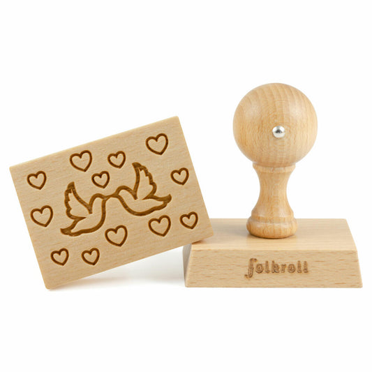 Folkroll motif cookie stamp heart doves, 70x50 mm, cookie stamp, baking stamp, biscuit, stamp, beech wood, 892721