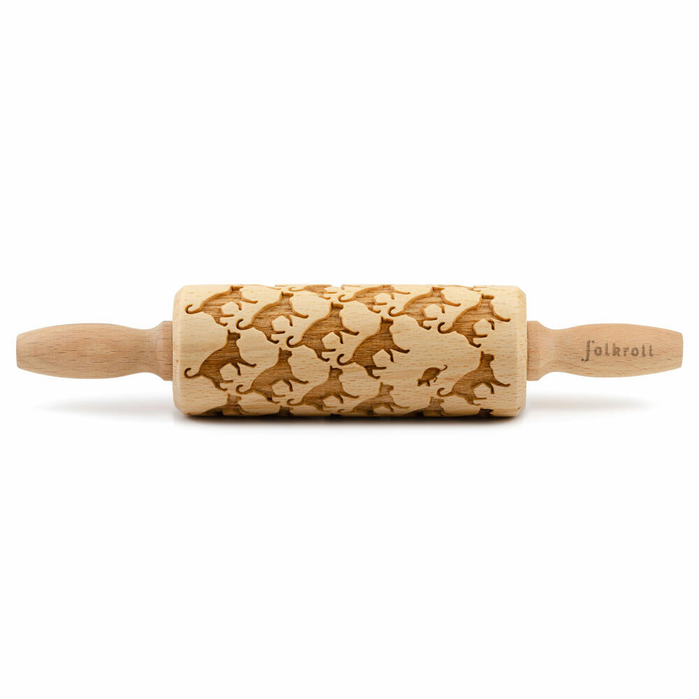 Folkroll motif rolling pin house cat, junior, 23 cm, rolling pin, embossing roller, pattern, roll, beech wood, 892585