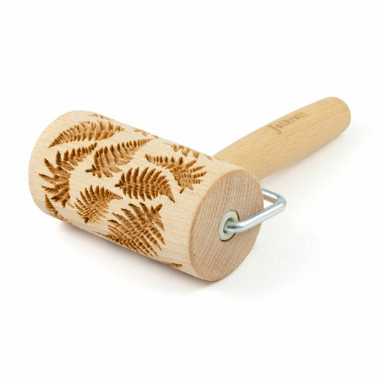 Folkroll rolling pin fern, mini, 9.5 cm, rolling pin, embossing roll, pattern, motif, roll, beech wood, 337066