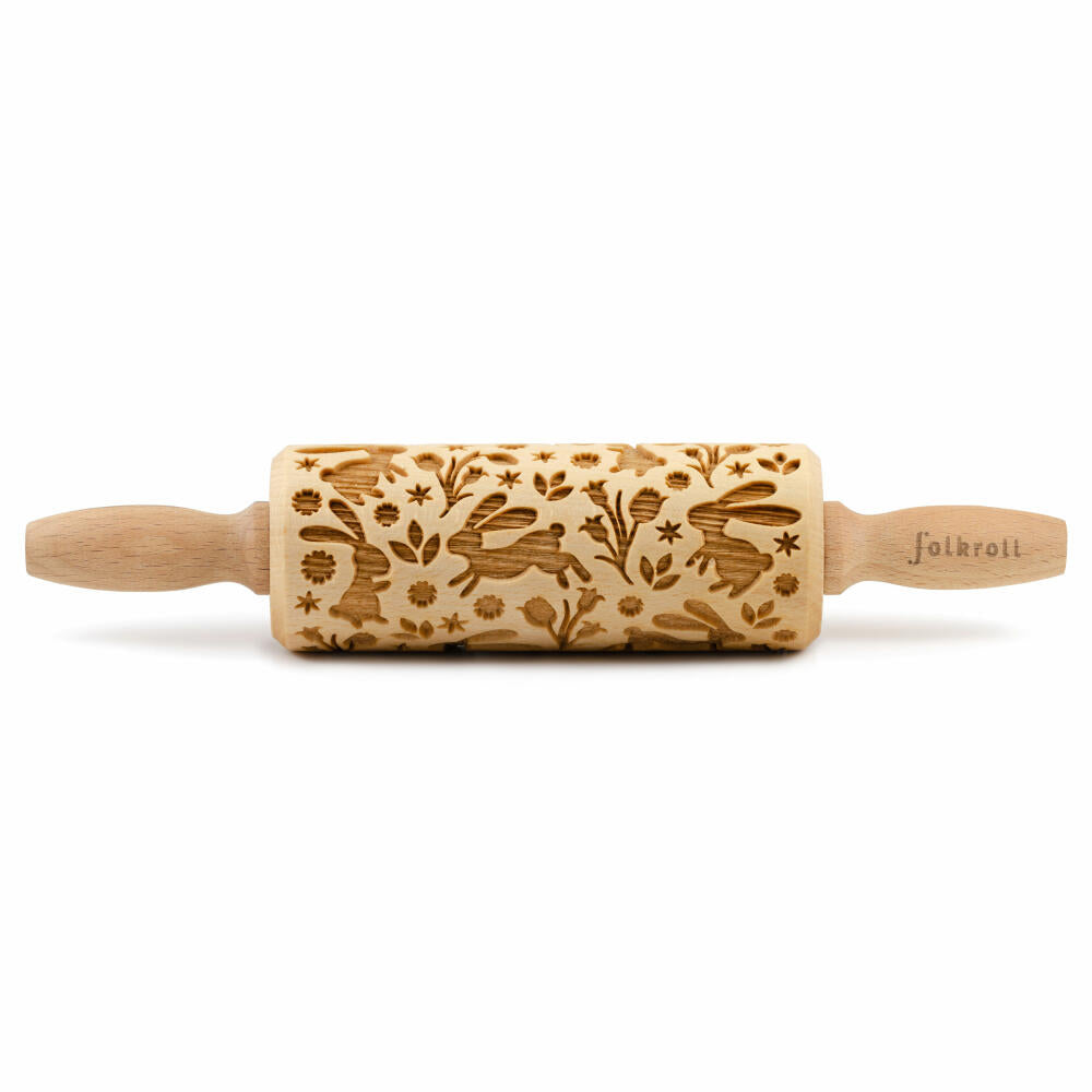 Folkroll motif rolling pin Funny Bunny, junior, 23 cm, rolling pin, embossing roller, pattern, roll, beech wood, 892615