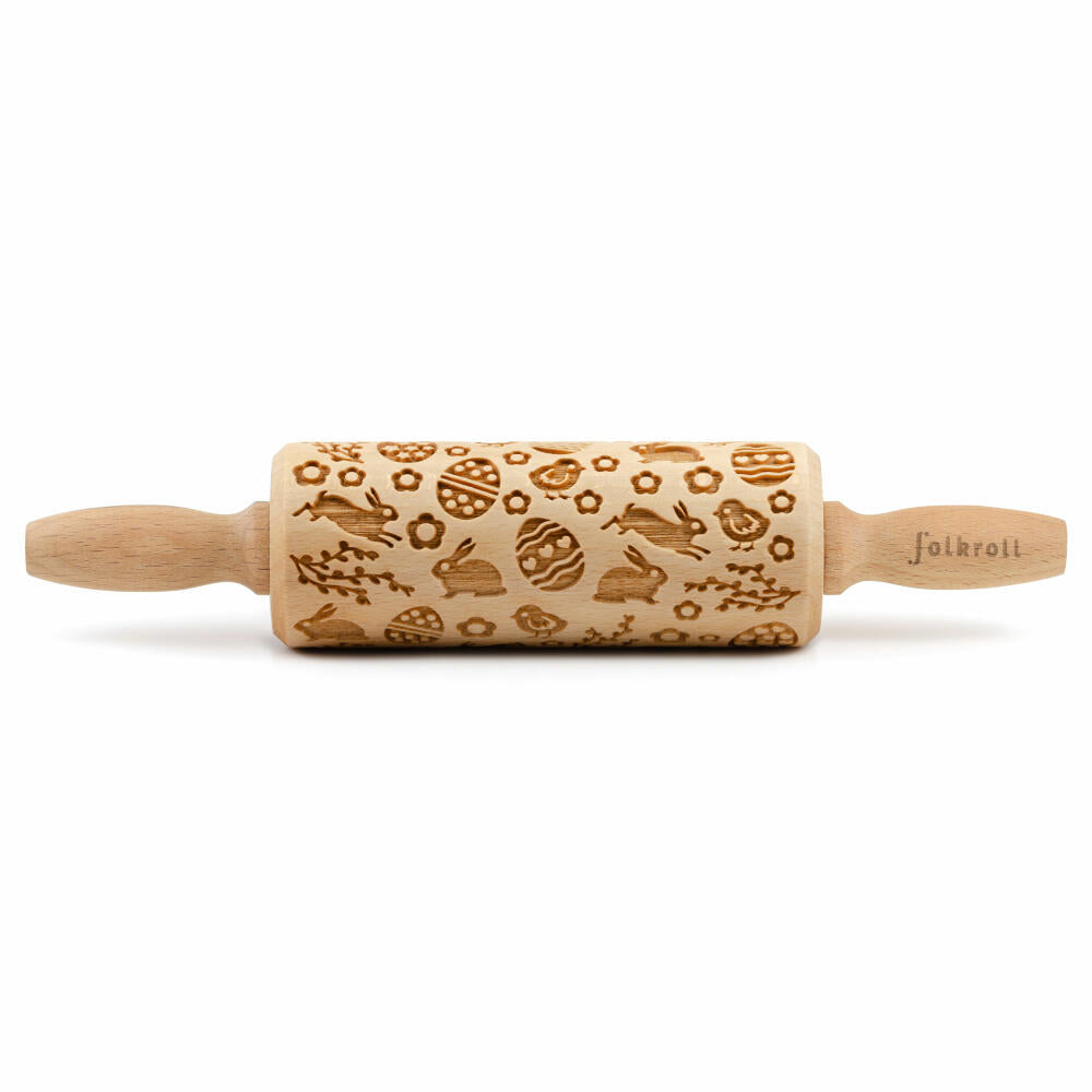 Folkroll motif rolling pin Easter mix, junior, 23 cm, rolling pin, embossing roller, pattern, roll, beech wood, 892592