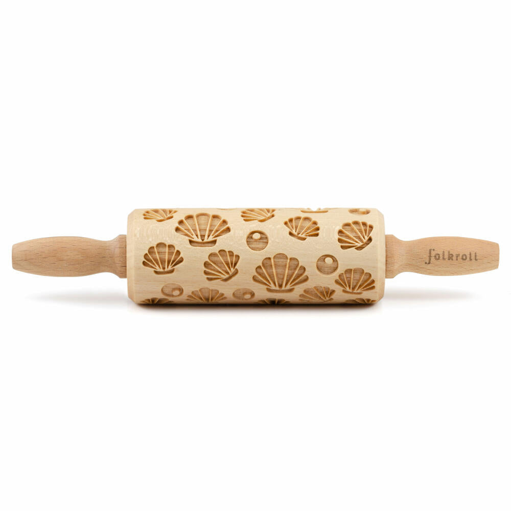 Folkroll rolling pin shells, junior, 23 cm, rolling pin, embossing roll, pattern, motif, roll, beech wood, 337028