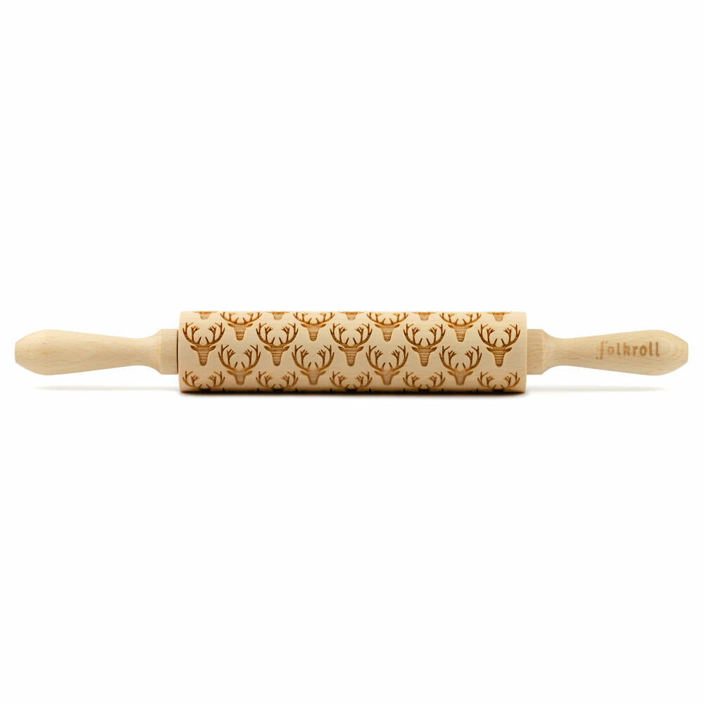 Folkroll motif rolling pin deer antler, medium, 37 cm, rolling pin, embossing roller, pattern, roll, beech wood, 892516