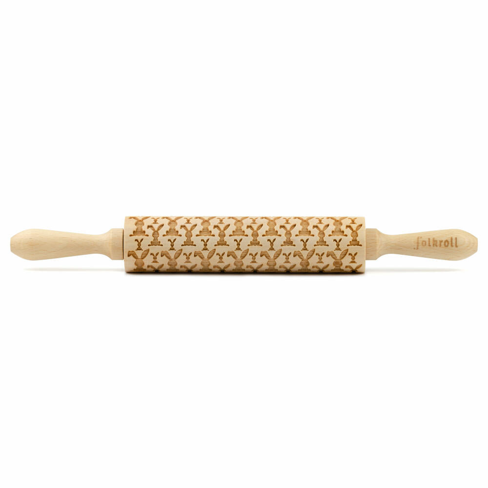 Folkroll motif rolling pin Easter bunnies, medium, 37 cm, rolling pin, embossing roller, pattern, roll, beech wood, 892547