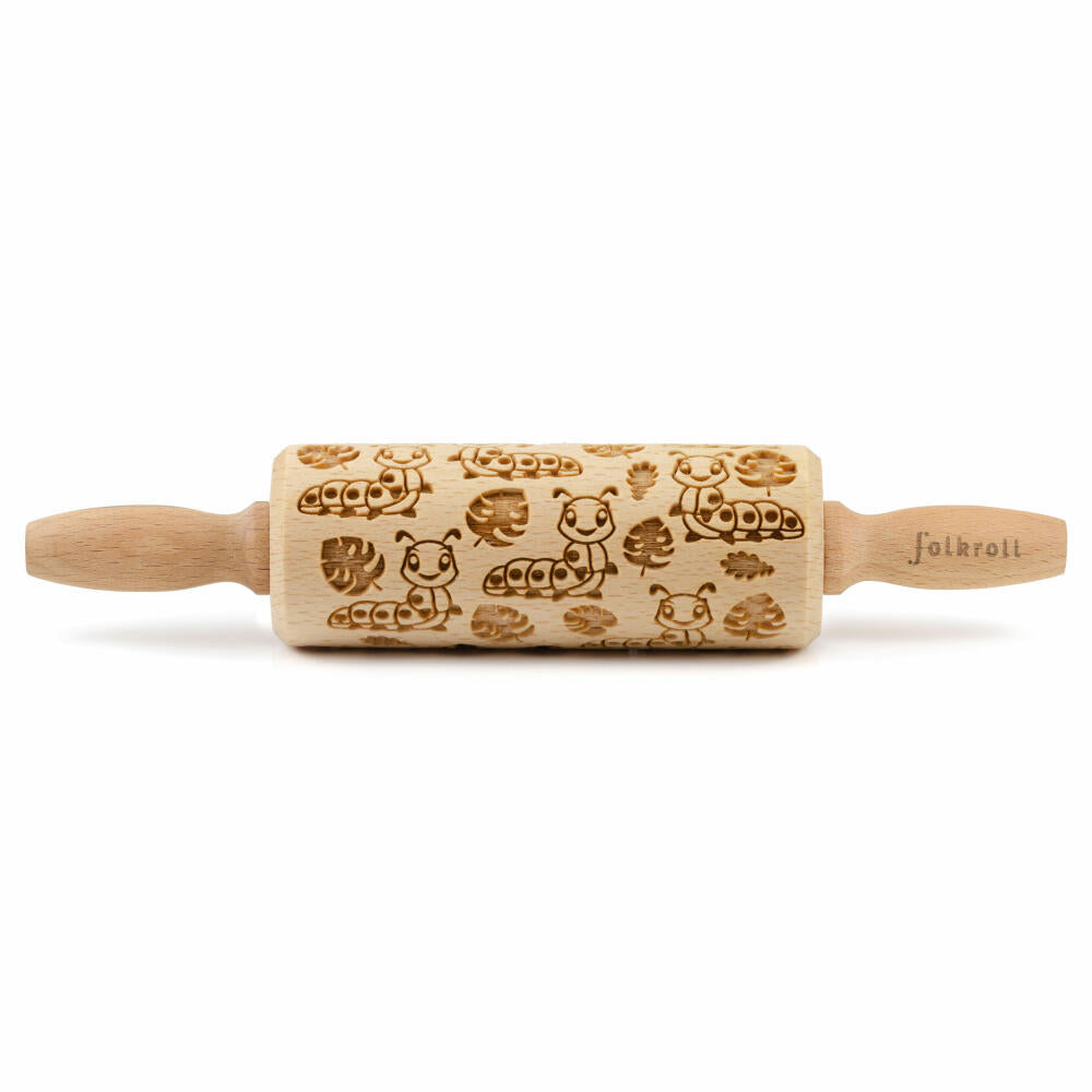 Folkroll rolling pin caterpillars, junior, 23 cm, rolling pin, embossing roll, pattern, motif, roll, beech wood, 337080