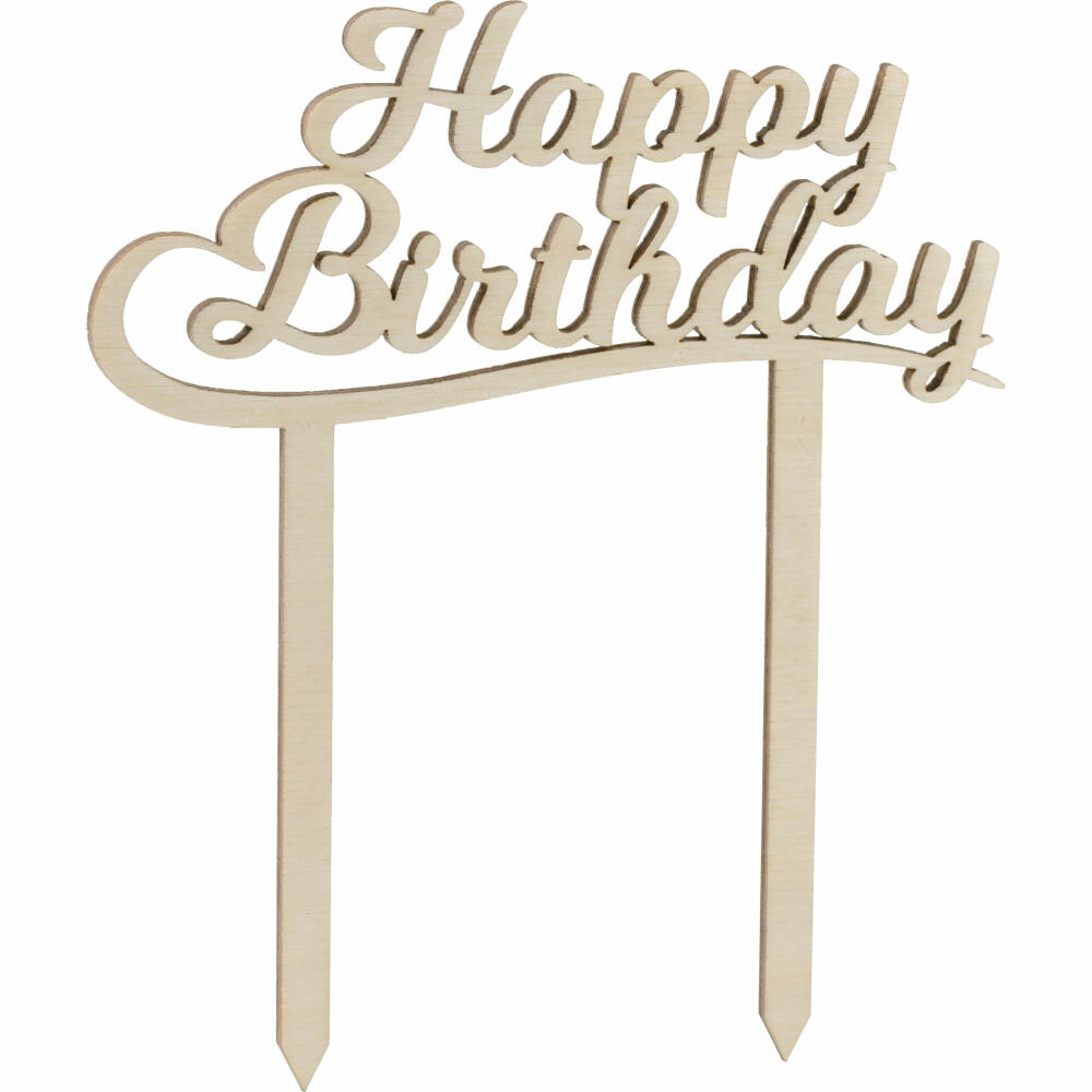 Folkroll Tortenstecker mit Schriftzug Happy Birthday, Tortentopper, Cake Topper, Kuchendeko, Birkensperrholz, 339794