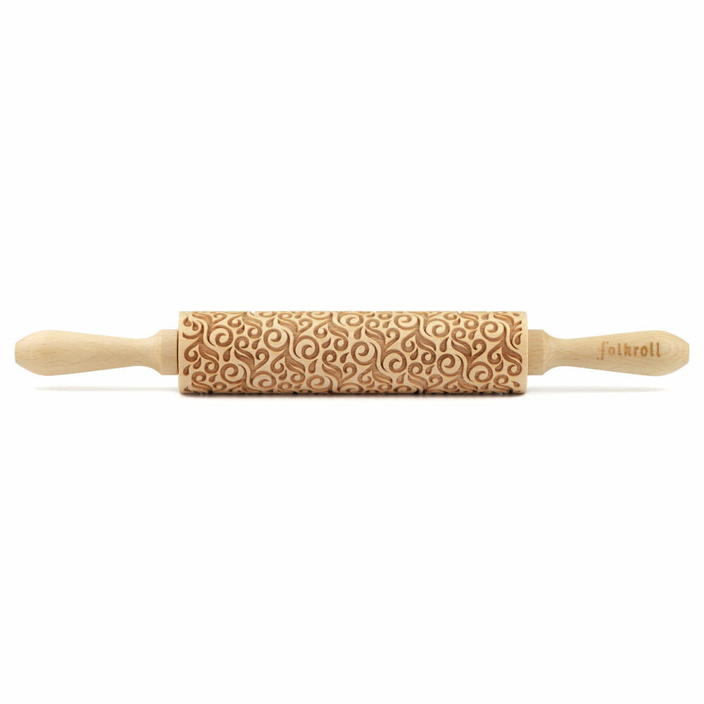 Folkroll motif rolling pin floral decoration, medium, 37 cm, rolling pin, embossing roller, pattern, roll, beech wood, 892783