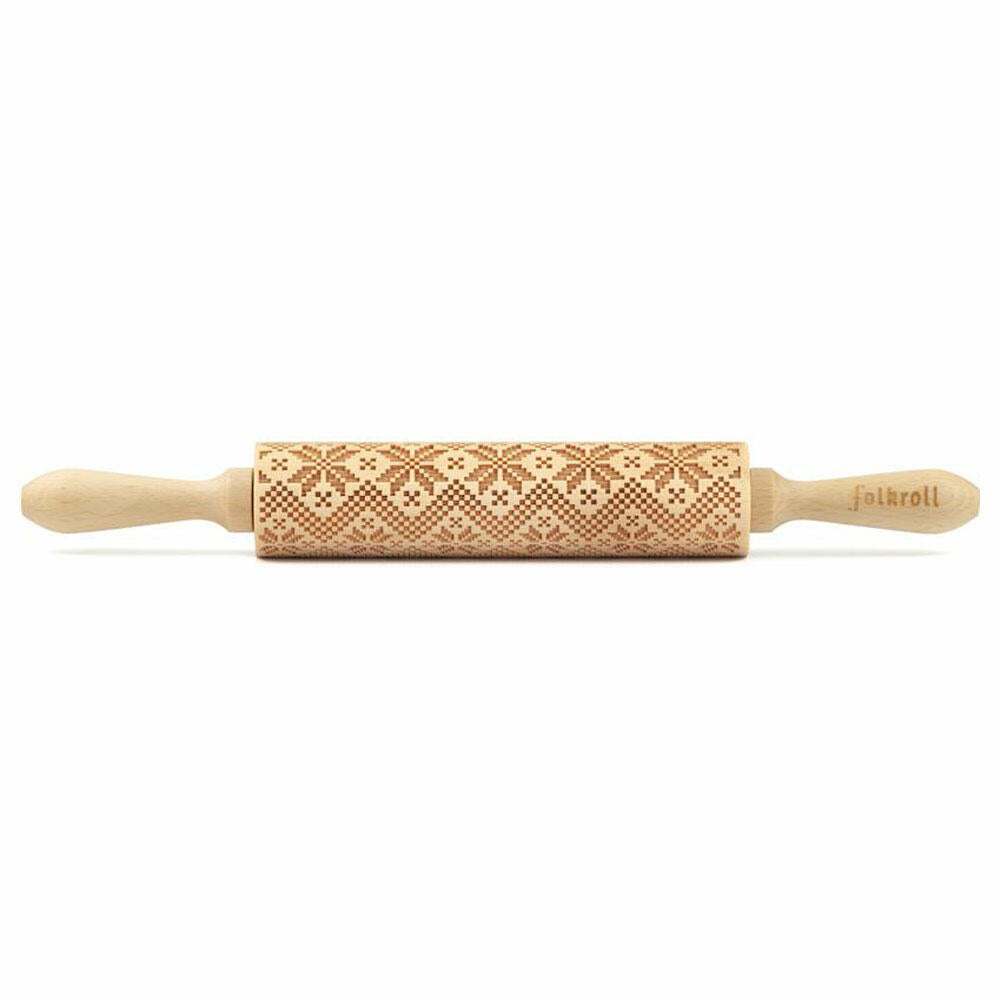 Folkroll motif rolling pin Scandinavian pattern, medium, 37 cm, rolling pin, embossing roller, pattern, roll, beech wood, 892820