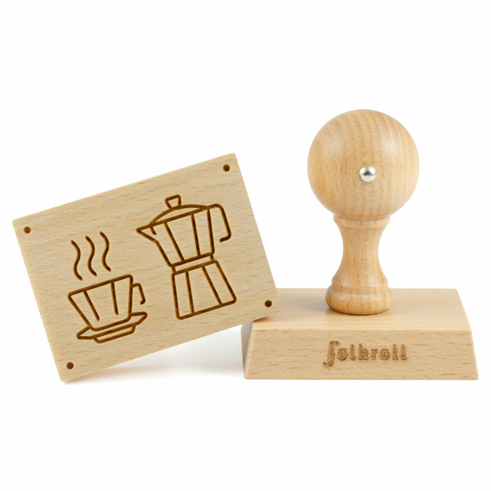 Folkroll motif cookie stamp Moka Express, 70x50 mm, cookie stamp, baking stamp, biscuit, stamp, beech wood, 892707