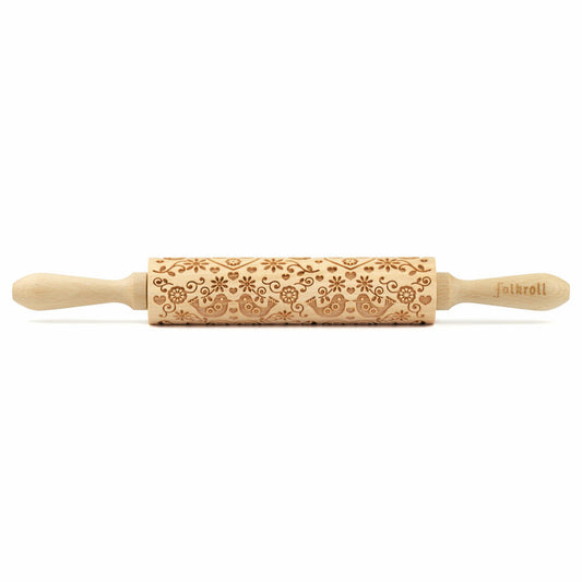 Folkroll motif rolling pin Folk pigeons, medium, 37 cm, rolling pin, embossing roll, pattern, roll, beech wood, 892813