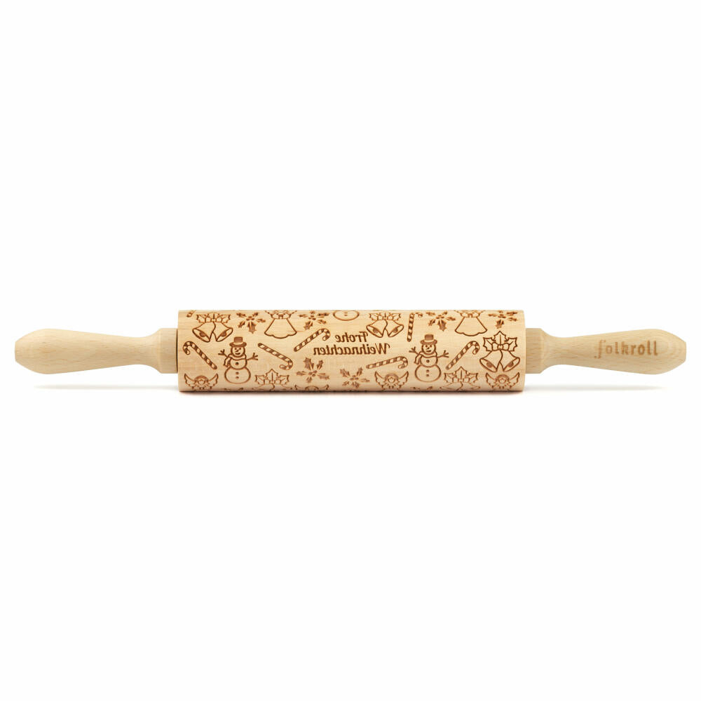 Folkroll motif rolling pin Merry Christmas, medium, 37 cm, rolling pin, embossing roller, pattern, roll, beech wood, 892844